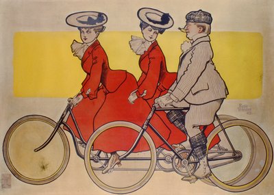 Man on a bicycle and women on a tandem by Rene Vincent